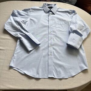 Paul Fredrick Blue Non-Iron Dress Shirt 17.5 37 Classic Fit 100% Cotton